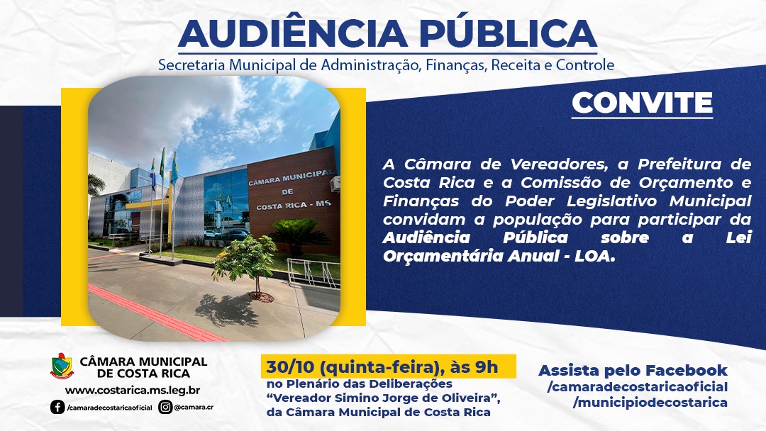 Câmara de Costa Rica realiza Audiência Pública para discutir o orçamento de 2026