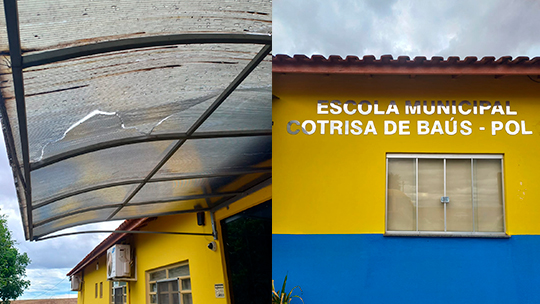 Ailton solicita manutenção e substituição de toldo na entrada da Escola Cotrisa, na comunidade da Baús